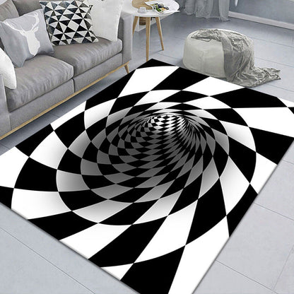 Stylish 3D Pattern Black Area Rug Soft Non-Slip Carpet
