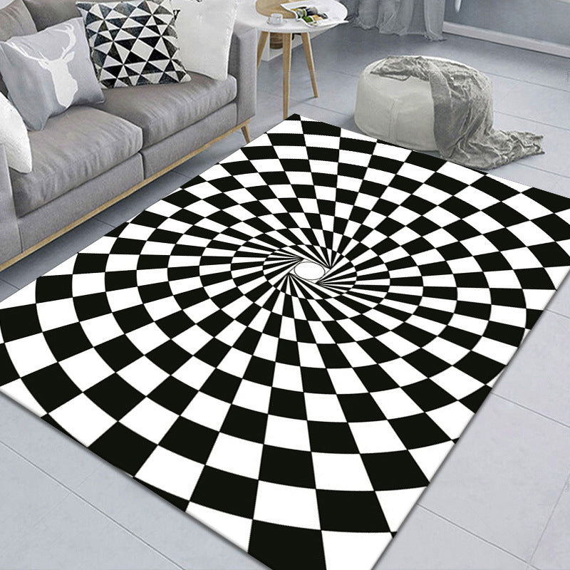Stylish 3D Pattern Black Area Rug Soft Non-Slip Carpet
