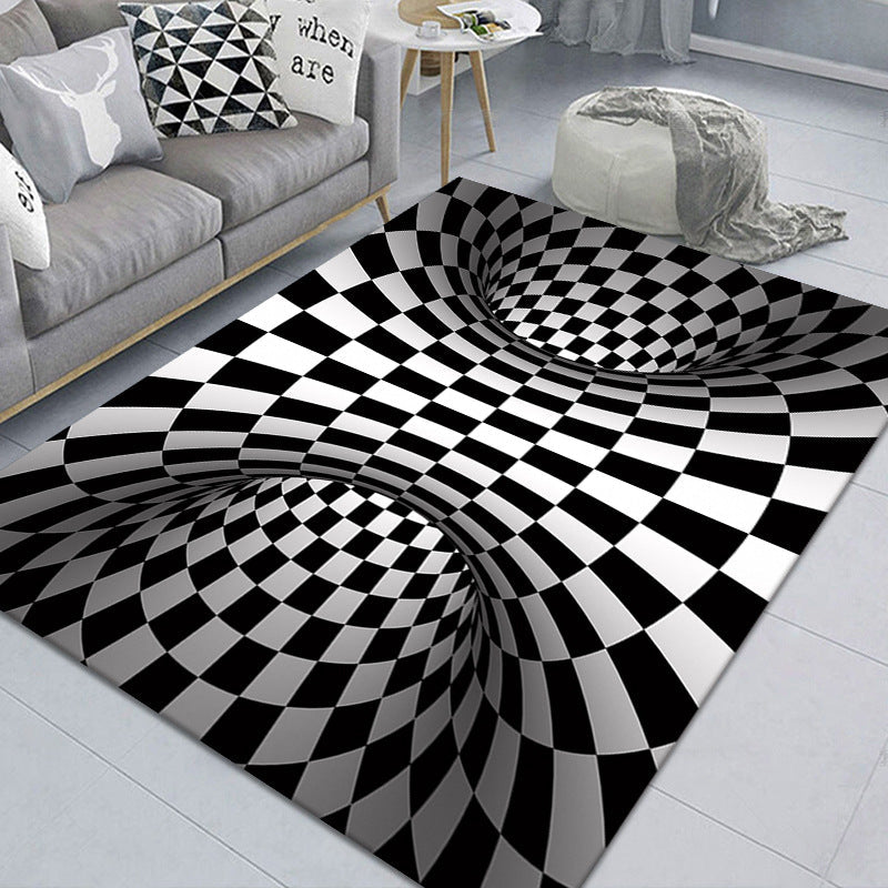 Stylish 3D Pattern Black Area Rug Soft Non-Slip Carpet
