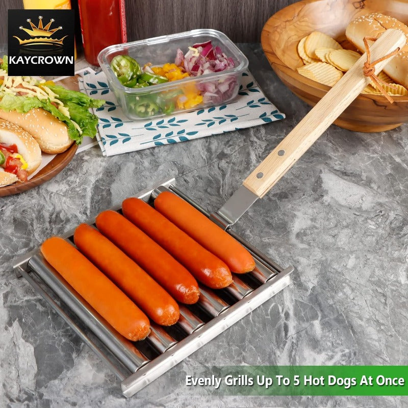 Easy Spin Hot Dog Grill with Wooden Handle