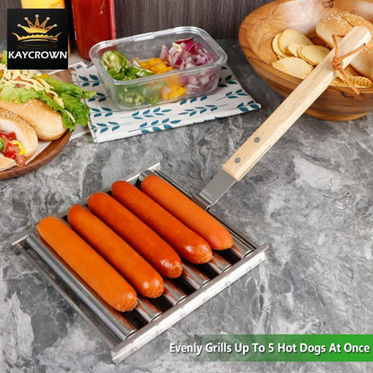 Easy Spin Hot Dog Grill with Wooden Handle