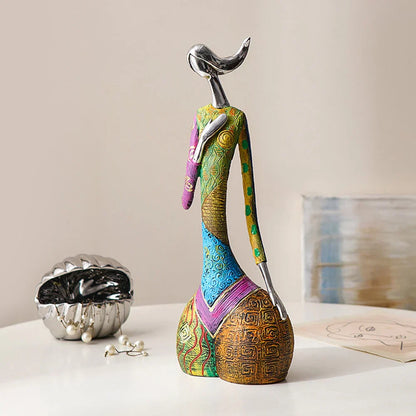 Vibrant Female Figurine Sculpture – Handmade Colorful Resin Art