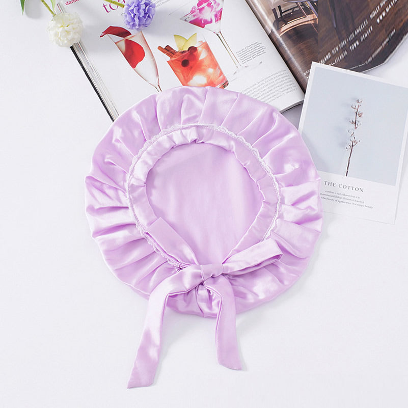 Soft Silk Sleep Cap with Satin Ribbons