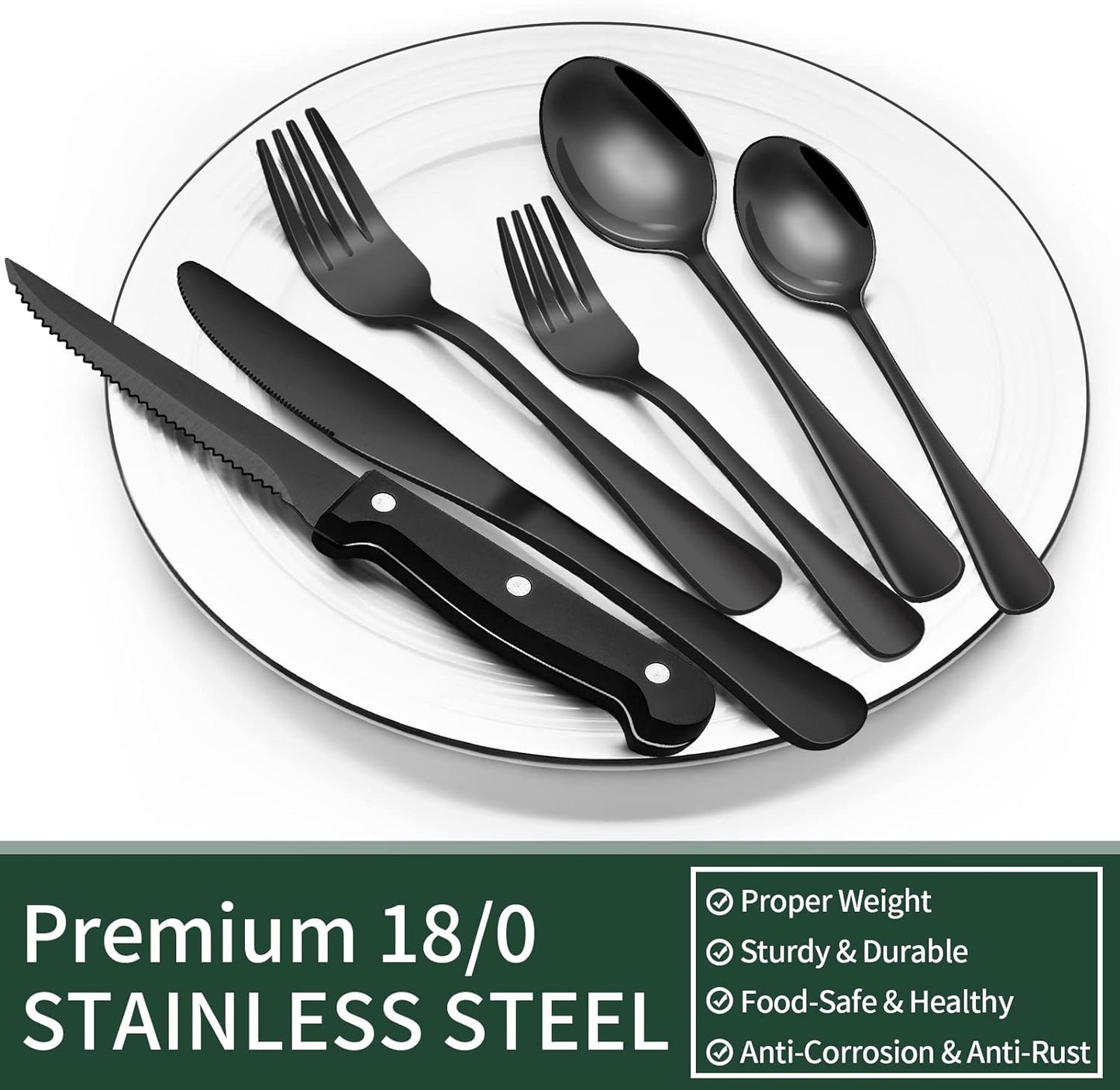 Premium 24pc Black Stainless Steel Cutlery Set