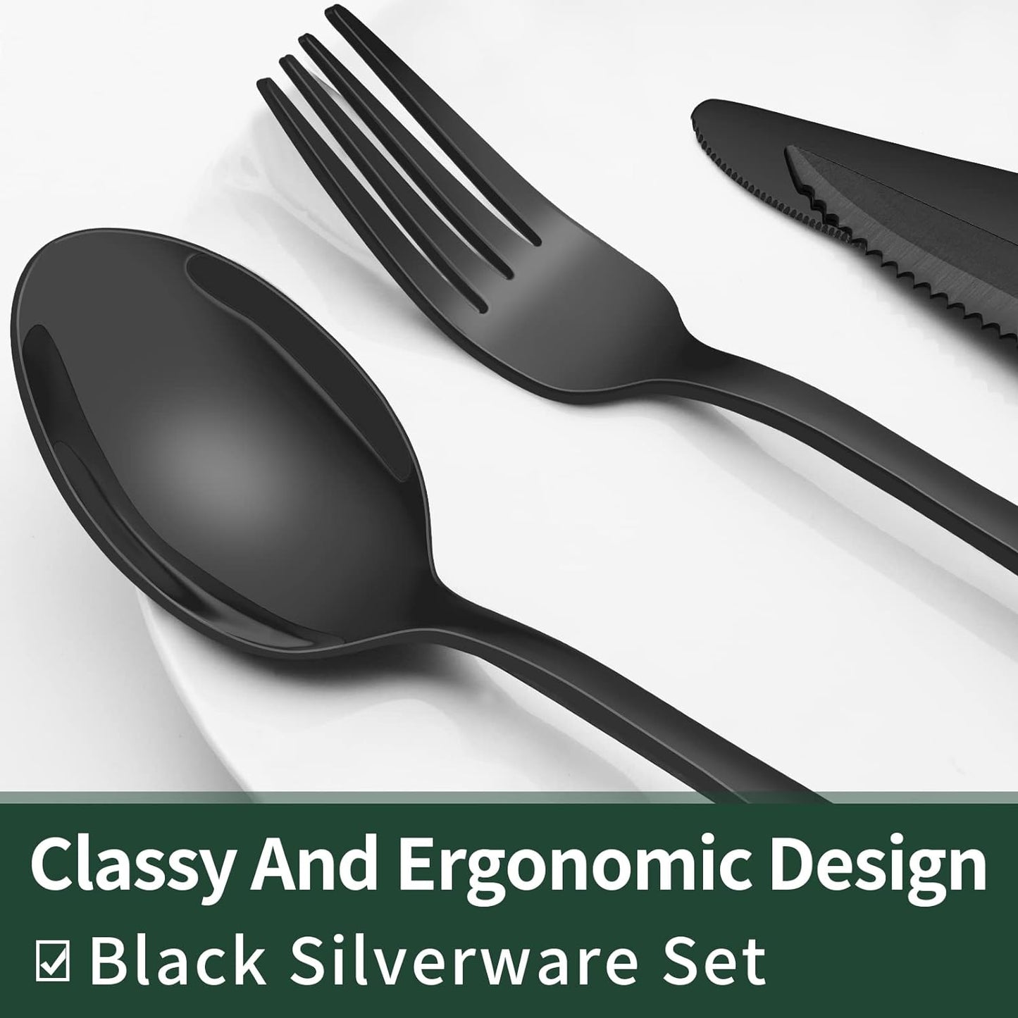 Premium 24pc Black Stainless Steel Cutlery Set