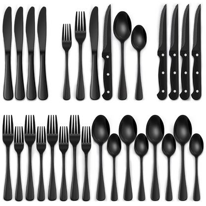 Premium 24pc Black Stainless Steel Cutlery Set - Fesara