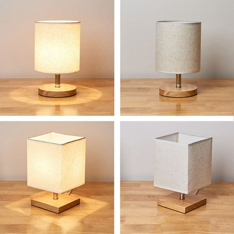 Simple Wood Table Lamp with Natural Linen Shade