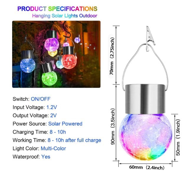Colorful Cracked Glass Solar Pendant Light