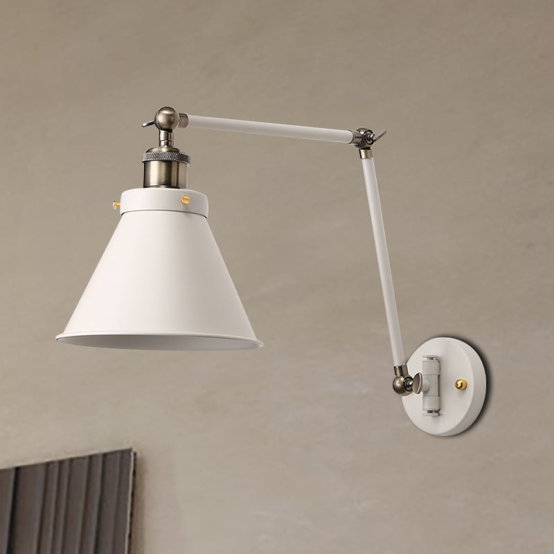 Modern Metal Swing Arm Wall Lamp Black White Finish