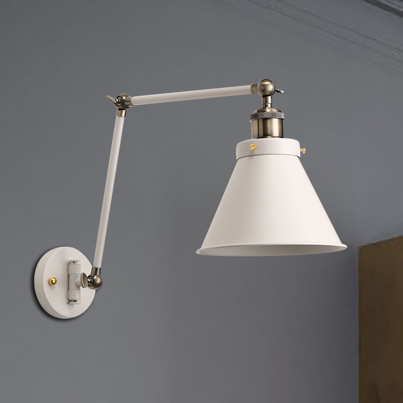 Modern Metal Swing Arm Wall Lamp Black White Finish