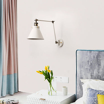 Modern Metal Swing Arm Wall Lamp Black White Finish