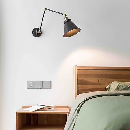 Modern Metal Swing Arm Wall Lamp Black White Finish