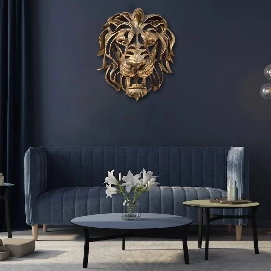 Stylish Lion Head Metal Wall Decor