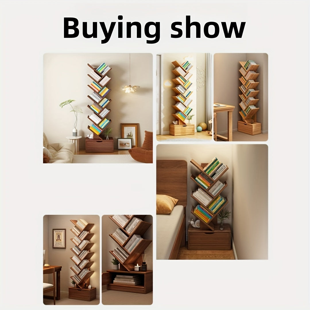Tall Wooden Bookshelf - Compact Home Storage Unit
