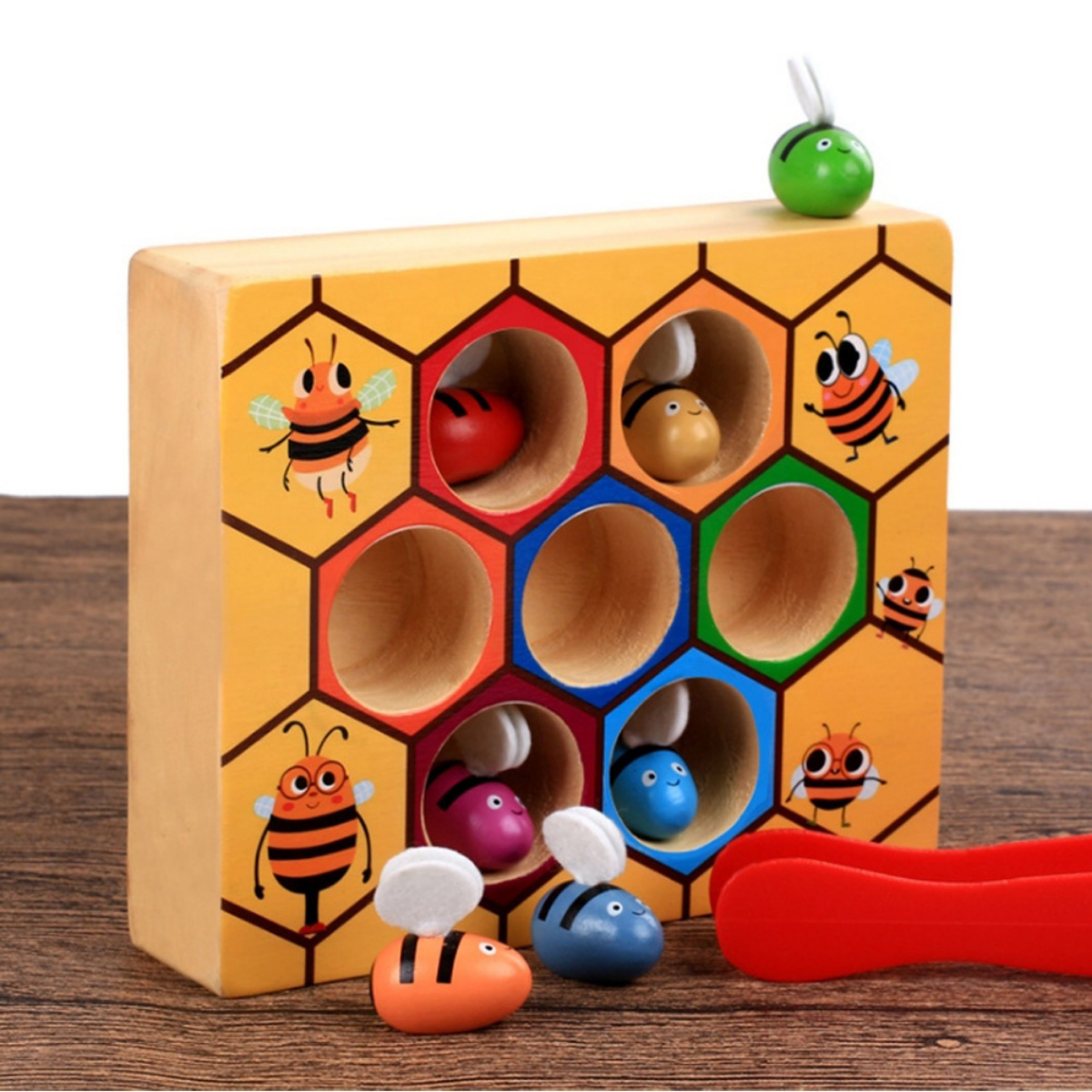 Natural Wood Bee Sorting Game for Kids