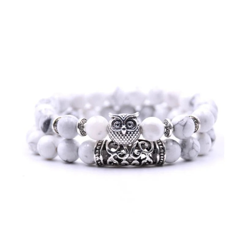 Boho Owl Beaded Stone Wristband