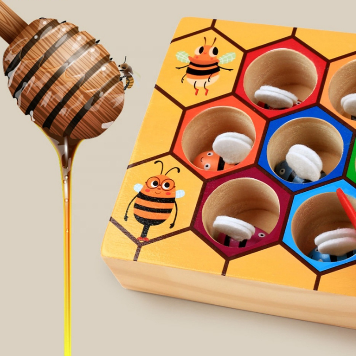 Natural Wood Bee Sorting Game for Kids