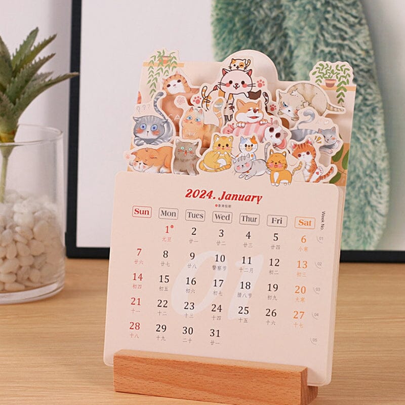 Stylish Wooden Frame 2024 Office Desk Calendar