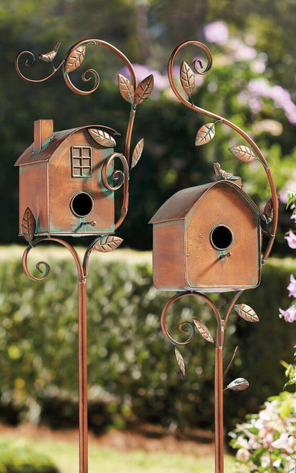 Rustic Metal Birdhouse Garden Stake