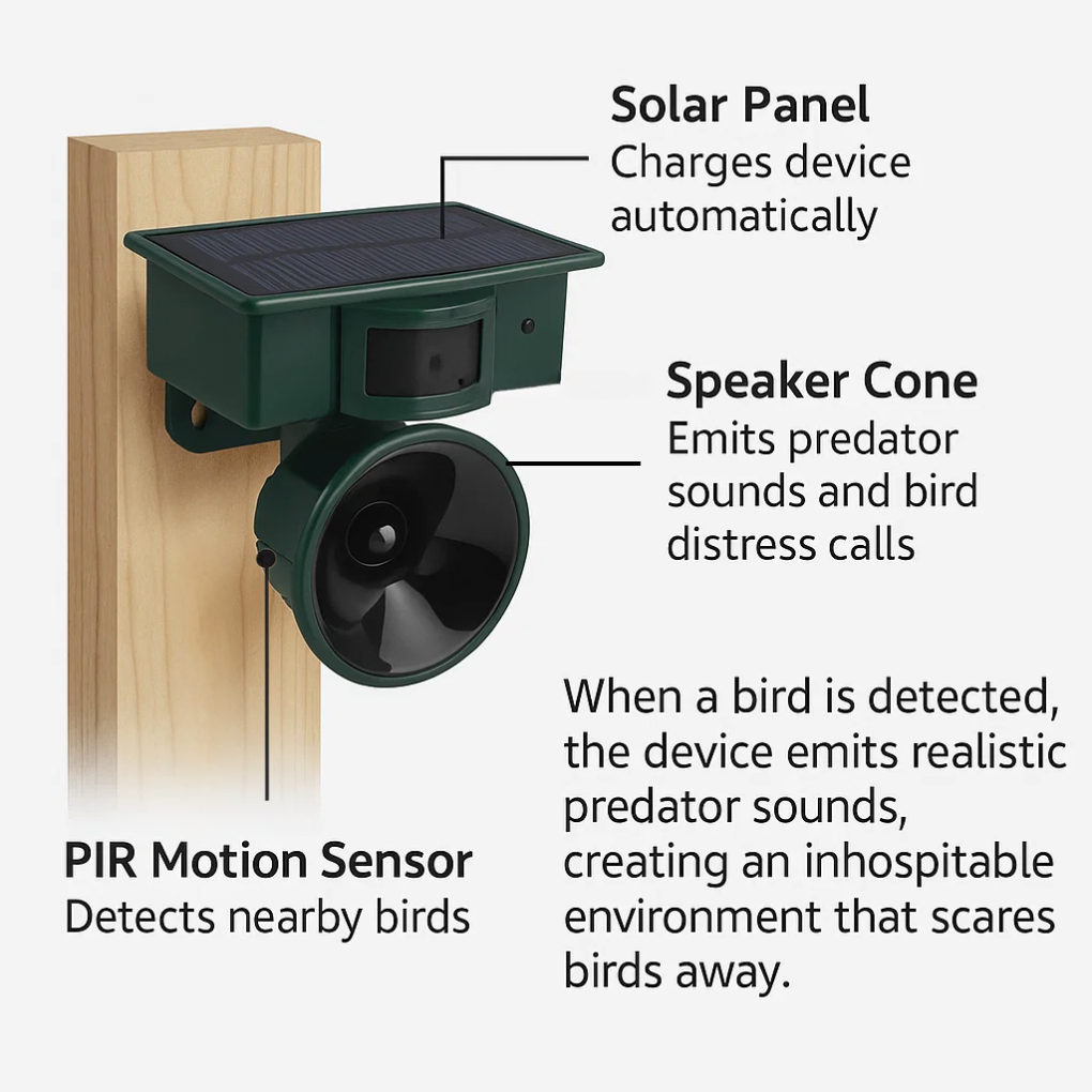 Outdoor Bird Repellent Motion Activated Sonic Repeller