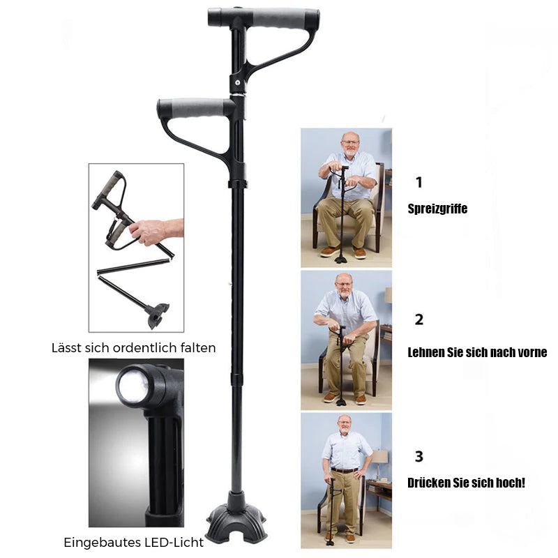 Foldable Walking Cane with LED Light and Grip Handle