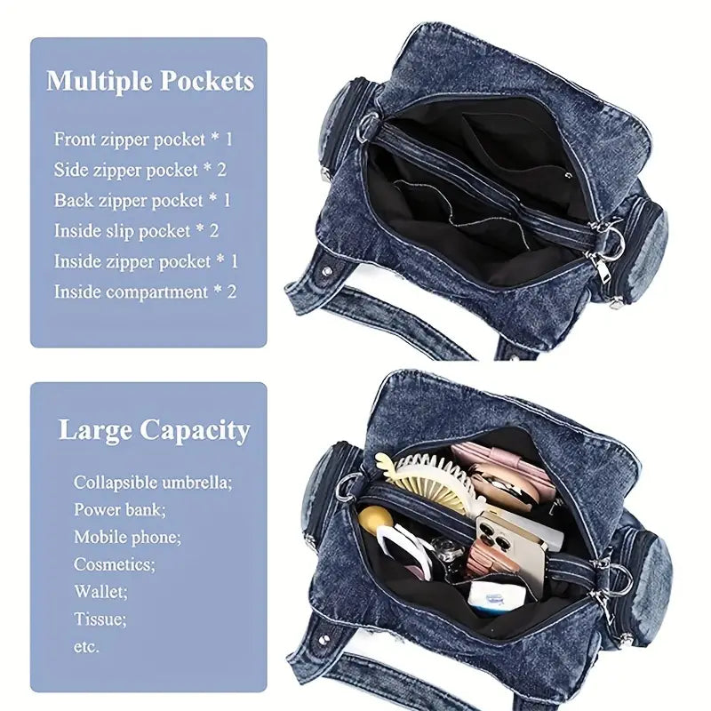 Classic Distressed Denim Cross Body Bag