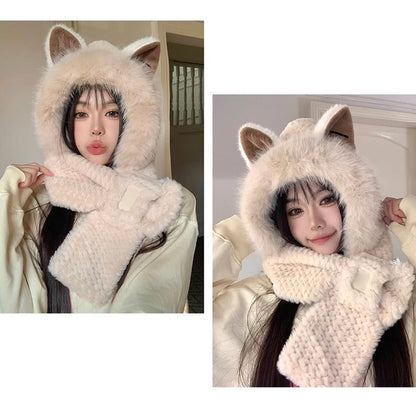 Cute Fox Ears Beanie and Scarf Set