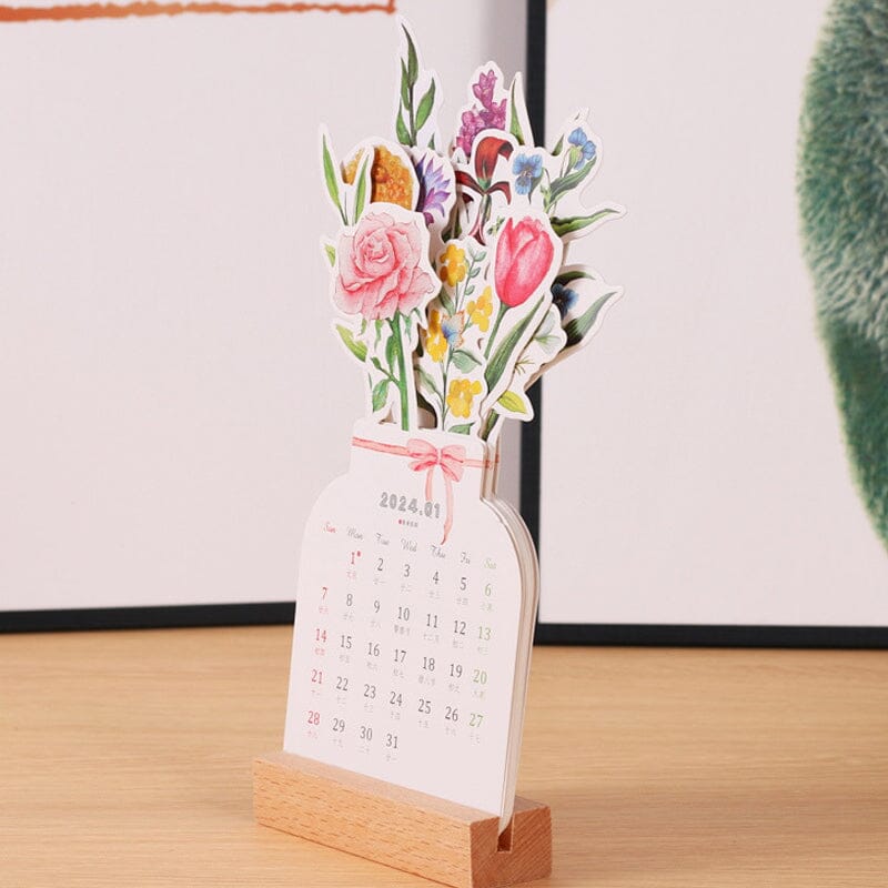 Stylish Wooden Frame 2024 Office Desk Calendar