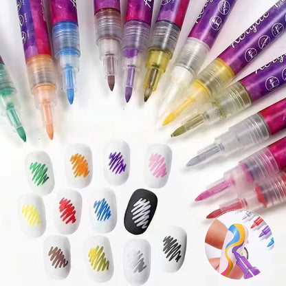Fesara | Slim 12 Shade Curved Nail Art Pen - Fesara