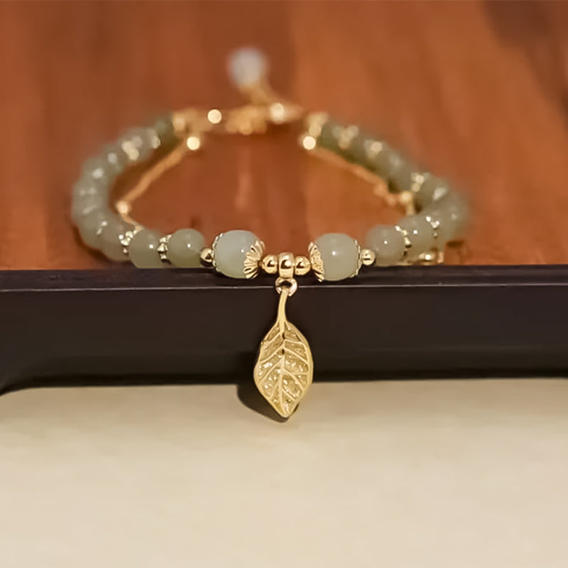Luxury Green Jade Gold Leaf Bangle