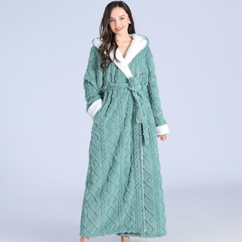 Cozy Fleece Hooded Robe for Women Home Lounge Wear