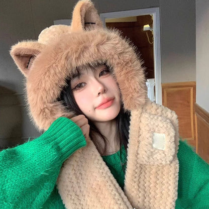 Cute Fox Ears Beanie and Scarf Set