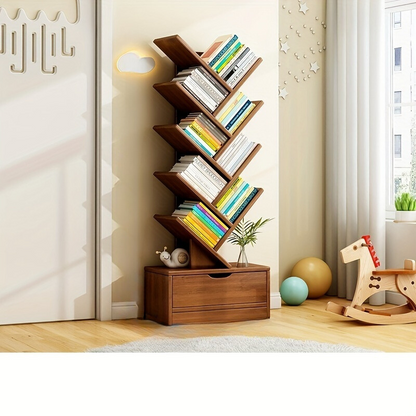 Tall Wooden Bookshelf - Compact Home Storage Unit