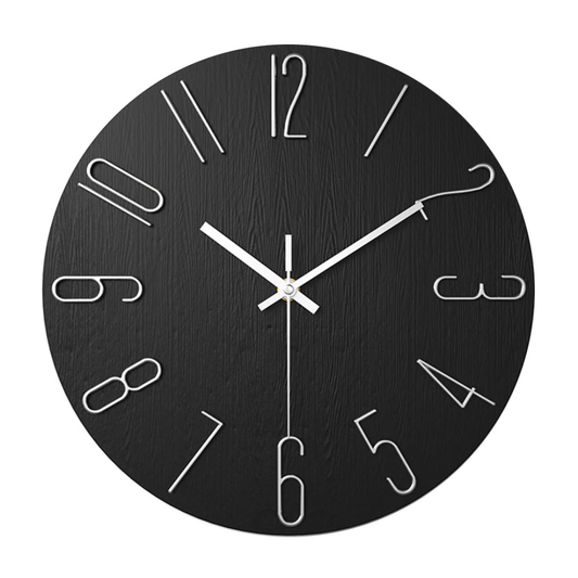 Stylish Black Silent Wall Clock 30cm Contemporary Design - Fesara