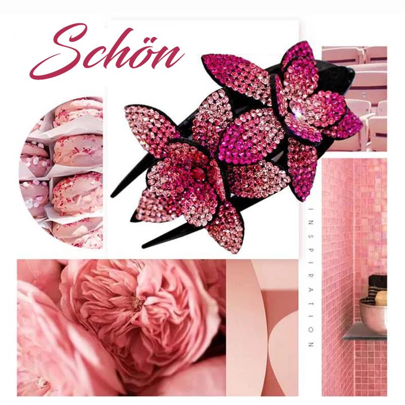 Sparkly Floral Double Hair Barrette - Fesara