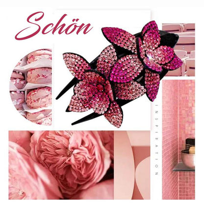 Sparkly Floral Double Hair Barrette - Fesara