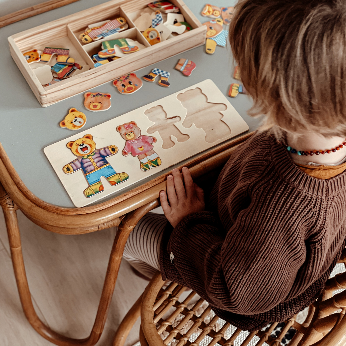 Kids' Wooden Clothing Rack Puzzle Toy