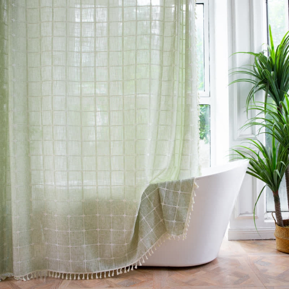 Colorful Stripe Shower Curtain with Tassels Waterproof Bath Decor