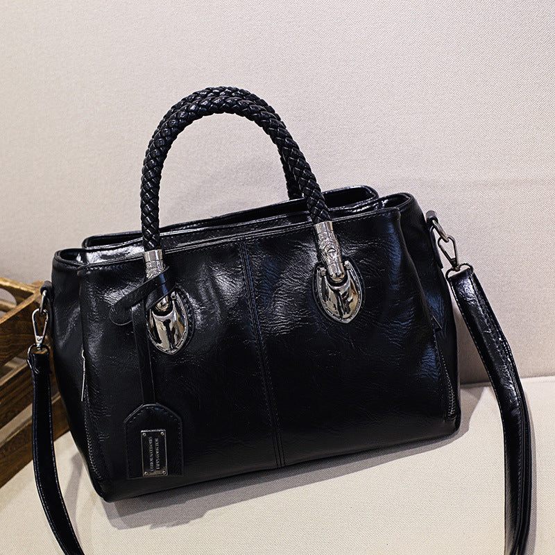 Luxury Wax Leather Boston Tote Bag