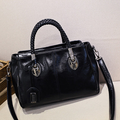 Luxury Wax Leather Boston Tote Bag