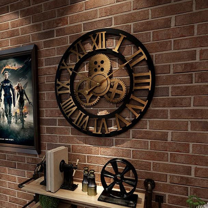 Large Vintage Metal Wall Clock with Quiet Quartz Mechanism