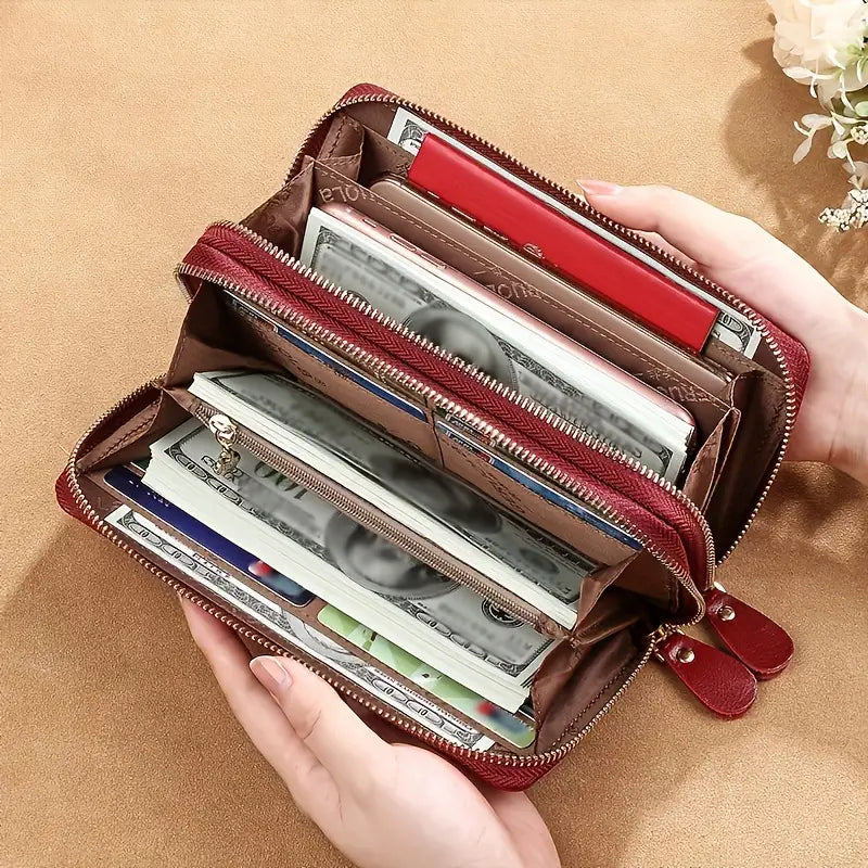 Stylish Leather Travel Clutch Wallet with Phone Pocket