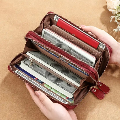 Stylish Leather Travel Clutch Wallet with Phone Pocket