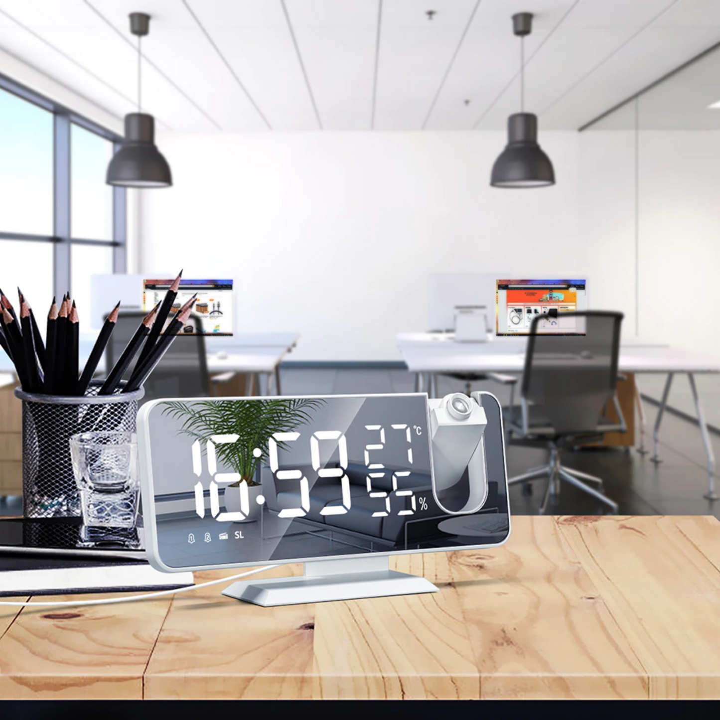 Smart LED Alarm Clock with Projector and USB Charging