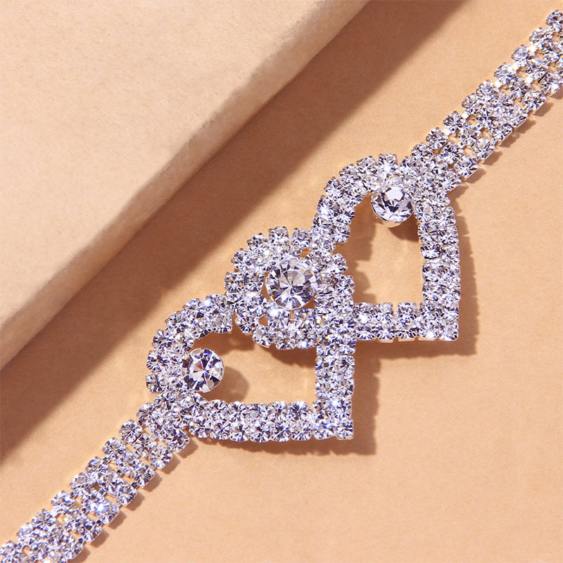Sparkling Heart Double Chain Anklet