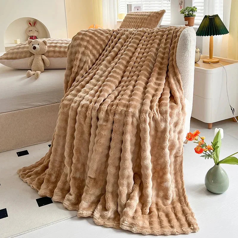 Plush Soft Bubble Fleece Throw Blanket