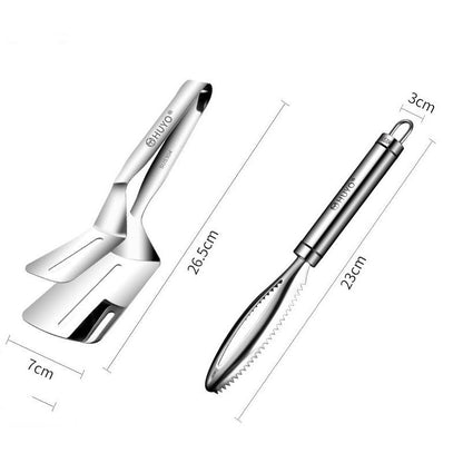 Premium 2-in-1 Stainless Steel Spatula Tongs Set - Fesara