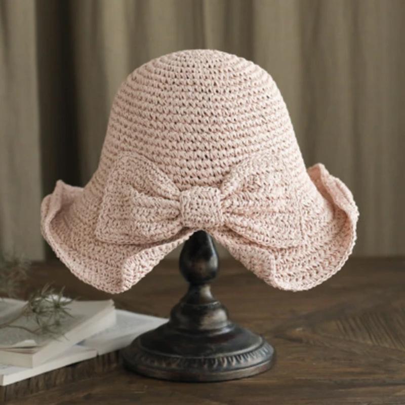 Vintage Foldable Straw Hat with Ribbon