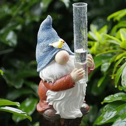 Fesara Cute Garden Gnome Rain Gauge Statue