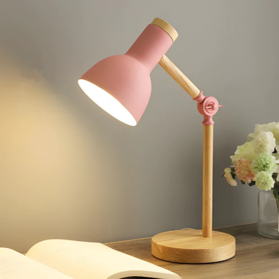 Contemporary Metal and Wood Adjustable Desk Lamp